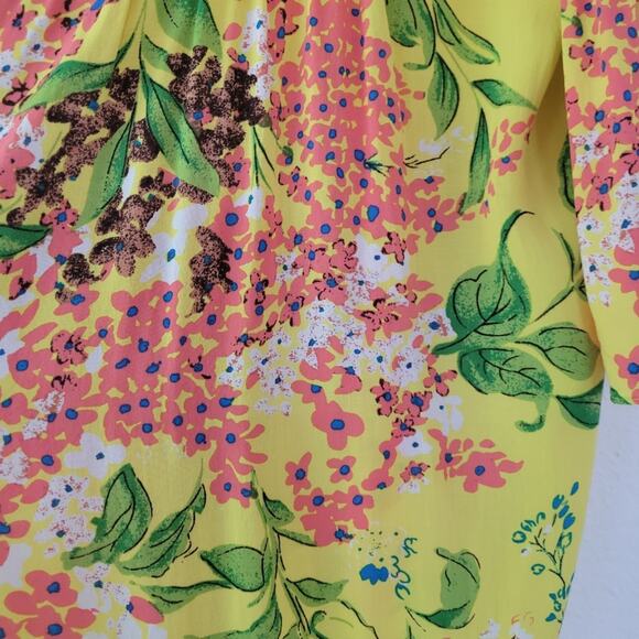 Plenty by Tracy Reese Yellow Floral Adjustable Cold Shoulder Top Size XS EUC - Picture 4 of 5
